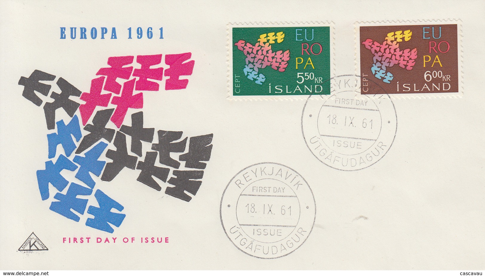 Enveloppe  FDC  1er  Jour   ISLANDE   Paire   EUROPA  1961 - 1961