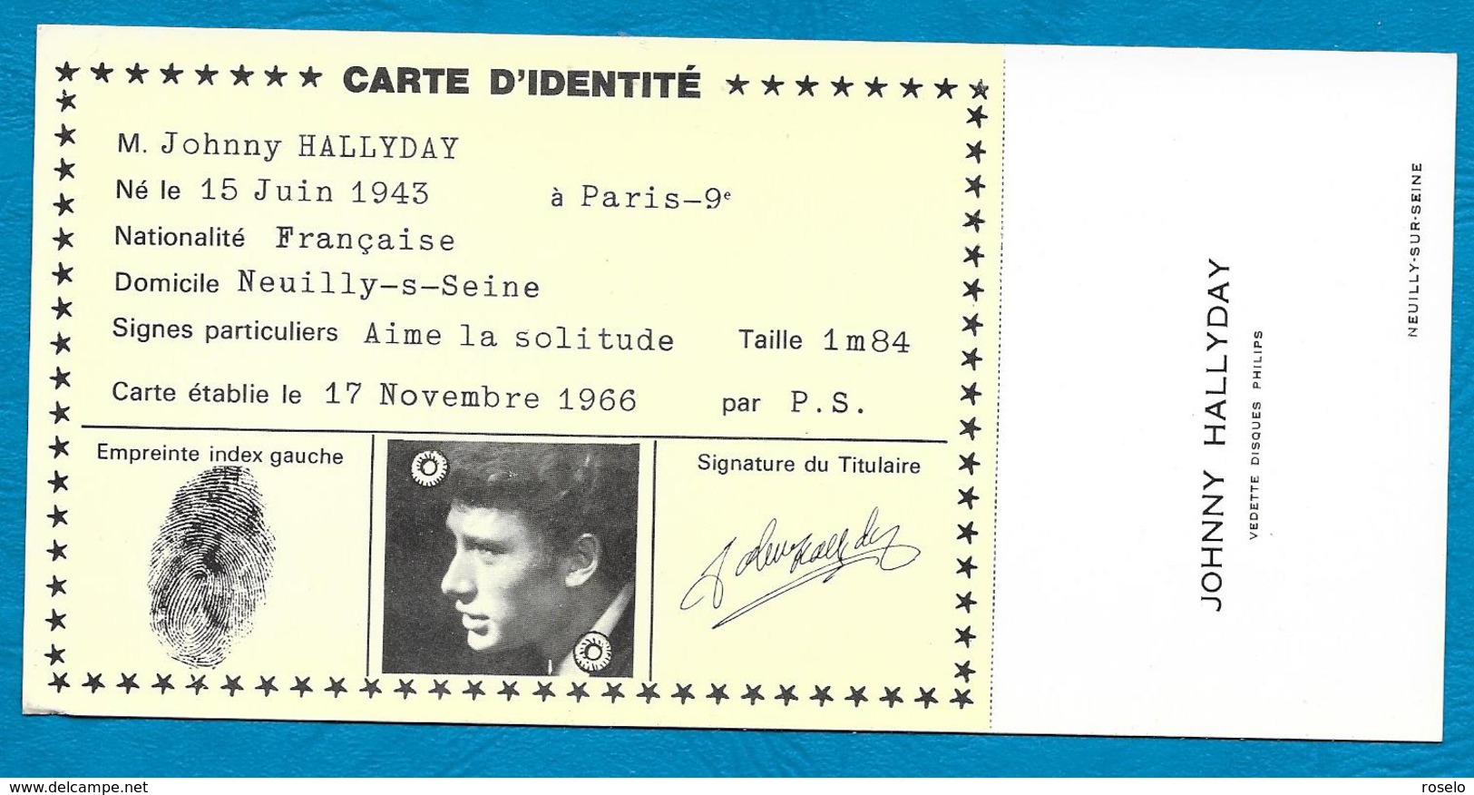 Carte D'identité JOHNNY HALLYDAY COLLECTOR - Collections