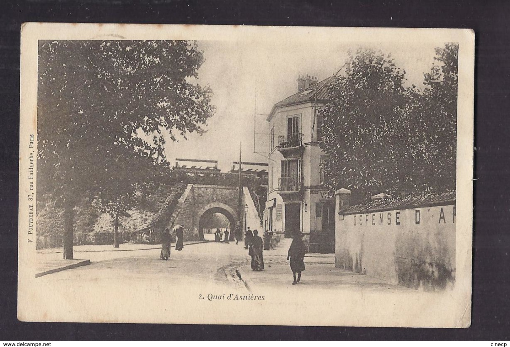 CPA 92 - ASNIERES - Quai D'Asnières - TB PLAN ANIMATION + TRAIN Sur PONT - CP Voyagée 1903 - Asnieres Sur Seine