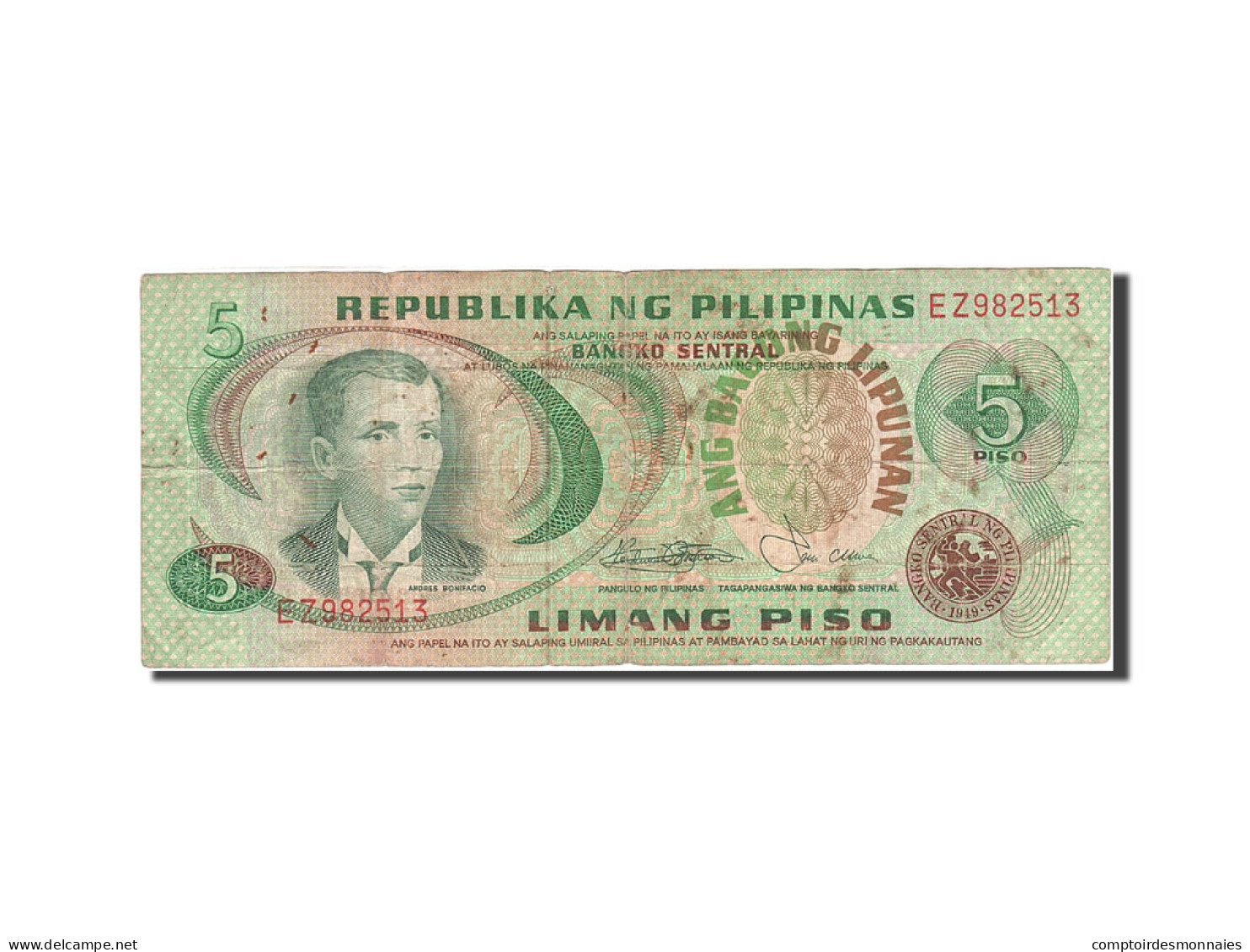 Billet, Philippines, 5 Piso, 1978, Undated, KM:160c, B+ - Filipinas