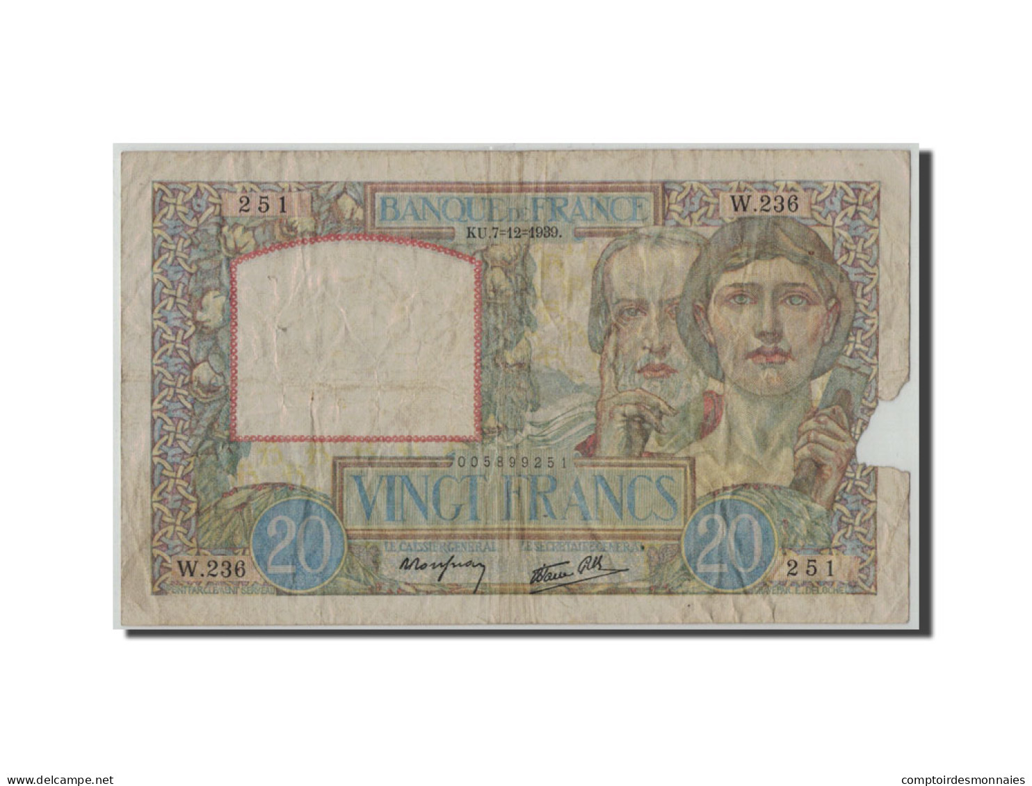 Billet, France, 20 Francs, 20 F 1939-1942 ''Science Et Travail'', 1939 - 20 F 1939-1942 ''Science Et Travail''