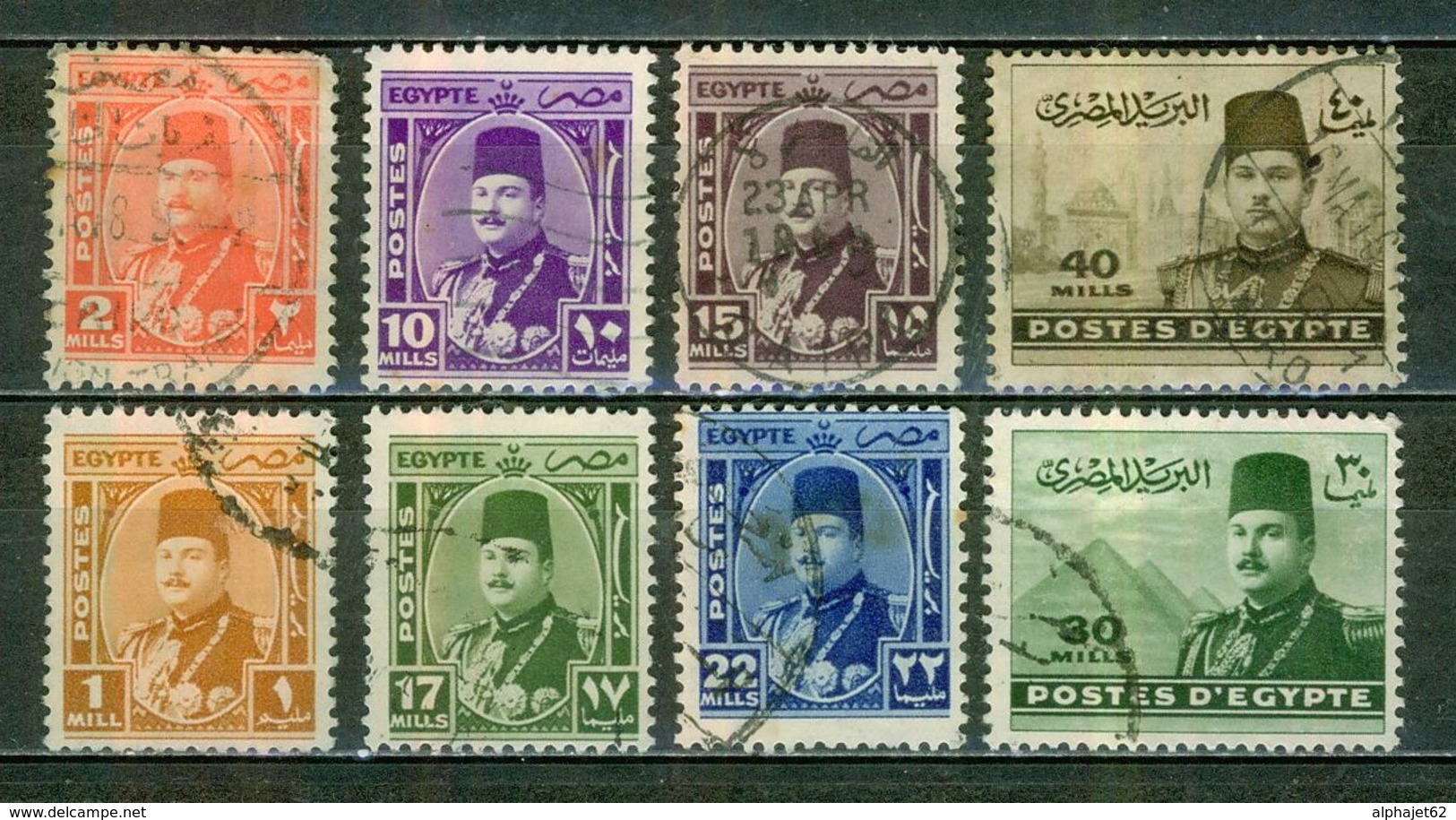 1937 - EGYPTE - Royaume - Roi Farouk - N° 214-256-223-224-228-229-230-232 - 1944 - Oblitérés