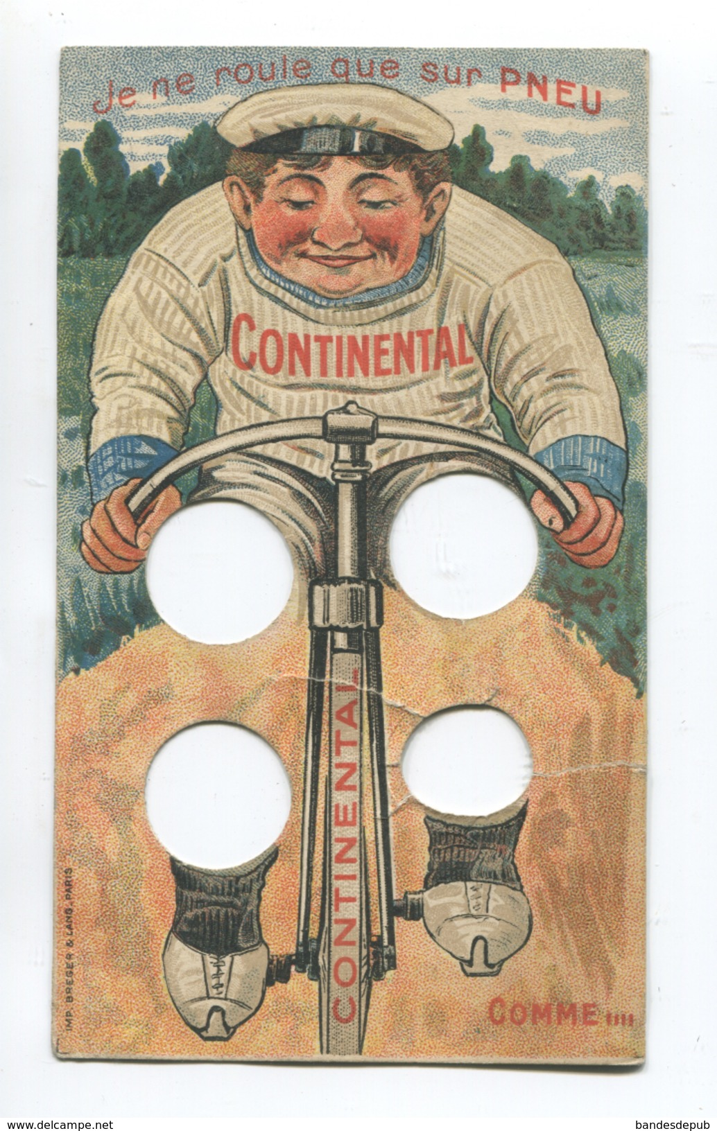 PARIS RARE CARTE PUBLICITAIRE SYSTEME PNEU CONTINENTAL  IMP BREGER LANG VELO  CHAMPION CYCLISTE  ELLEGAARD RYSER - Publicités