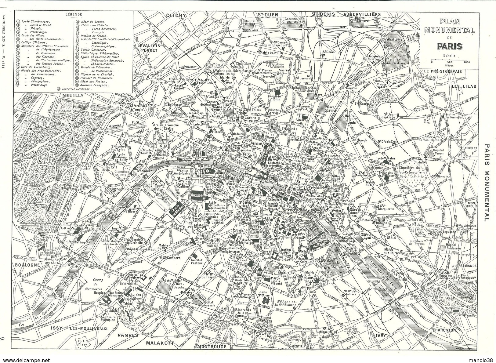 Paris Plan Des Monuments Recto Et Classique Verso Larousse 1948 - Autres & Non Classés