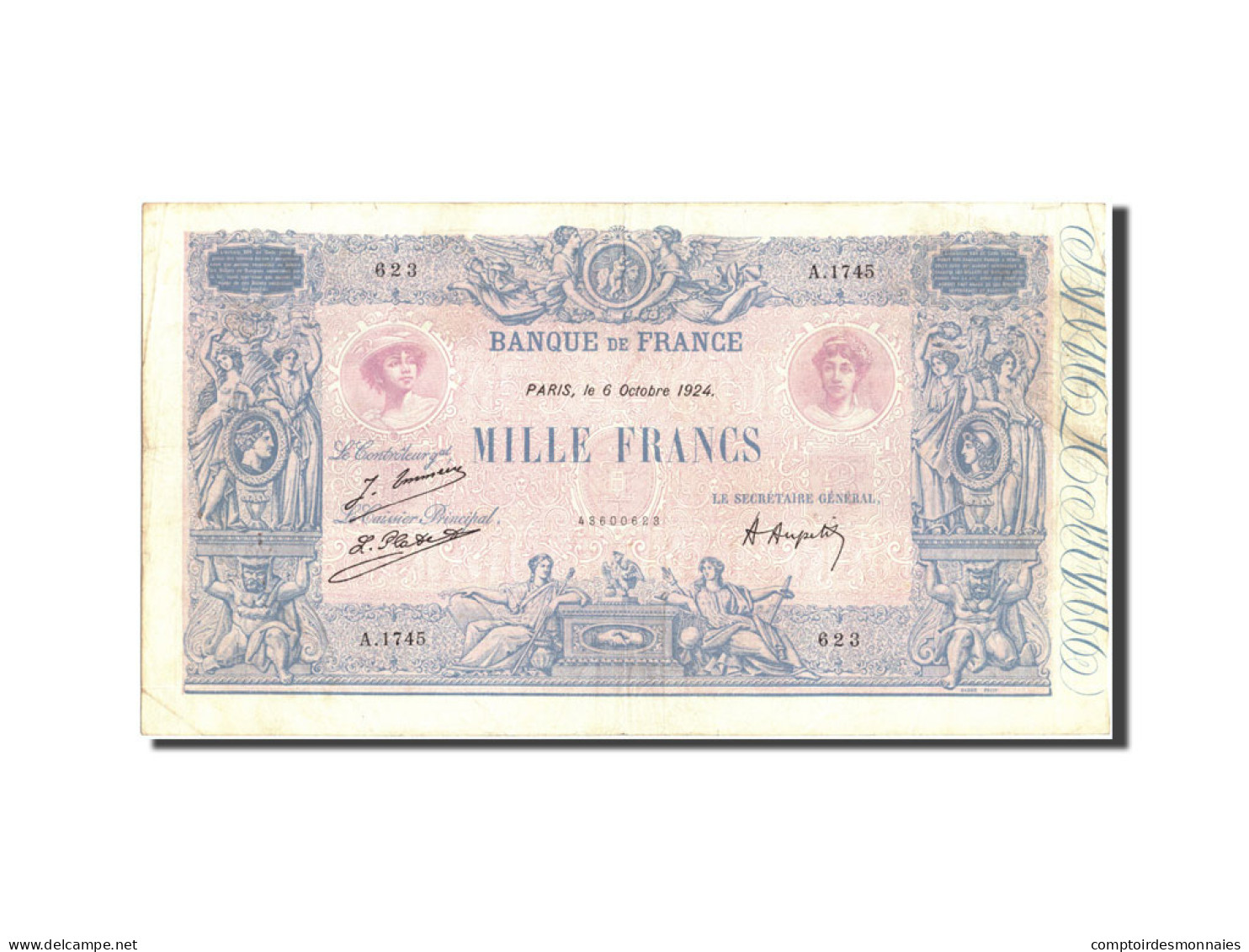 Billet, France, 1000 Francs, 1 000 F 1889-1926 ''Bleu Et Rose'', 1924 - 1 000 F 1889-1926 ''Bleu Et Rose''