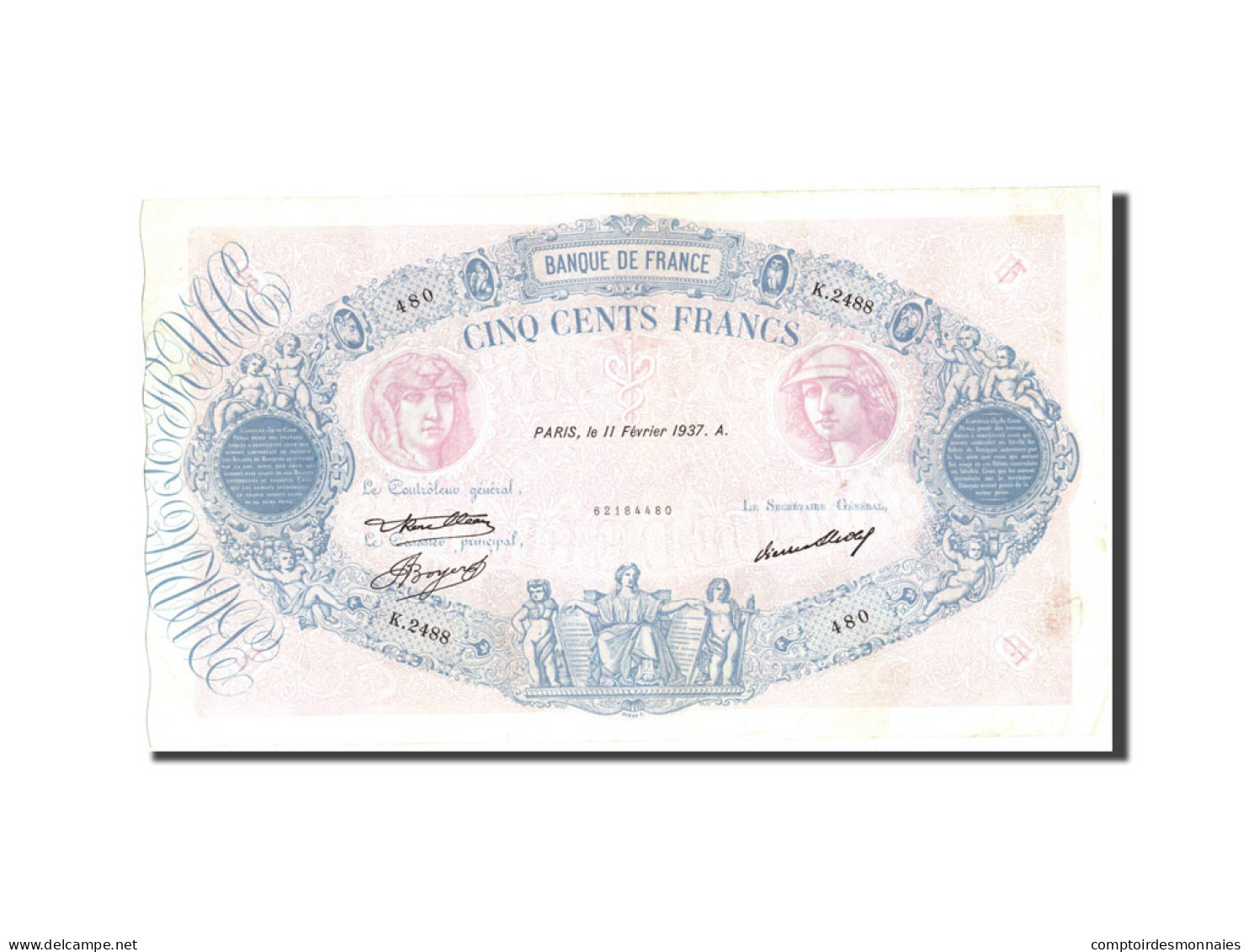 Billet, France, 500 Francs, 500 F 1888-1940 ''Bleu Et Rose'', 1937, 1937-02-11 - 500 F 1888-1940 ''Bleu Et Rose''