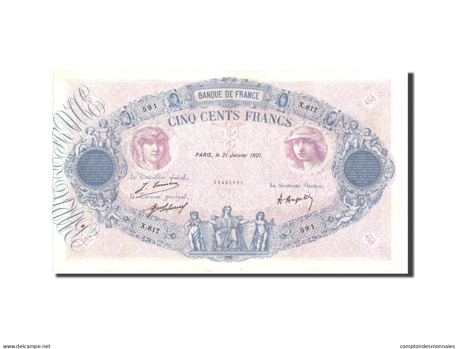 Billet, France, 500 Francs, 500 F 1888-1940 ''Bleu Et Rose'', 1921, 1921-01-21 - 500 F 1888-1940 ''Bleu Et Rose''