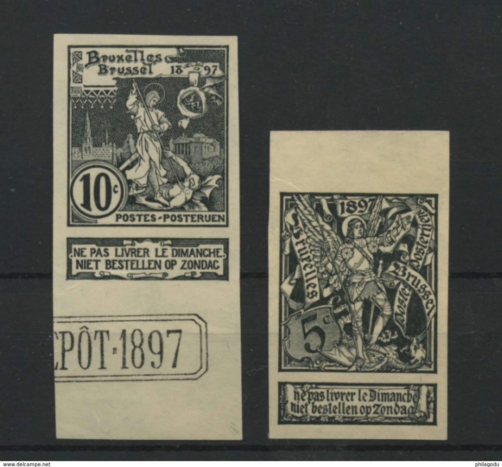 71 Et 72  Tirage En Noir  Superbe  St.Michel Et Le Dragon   Archange - Proofs & Reprints