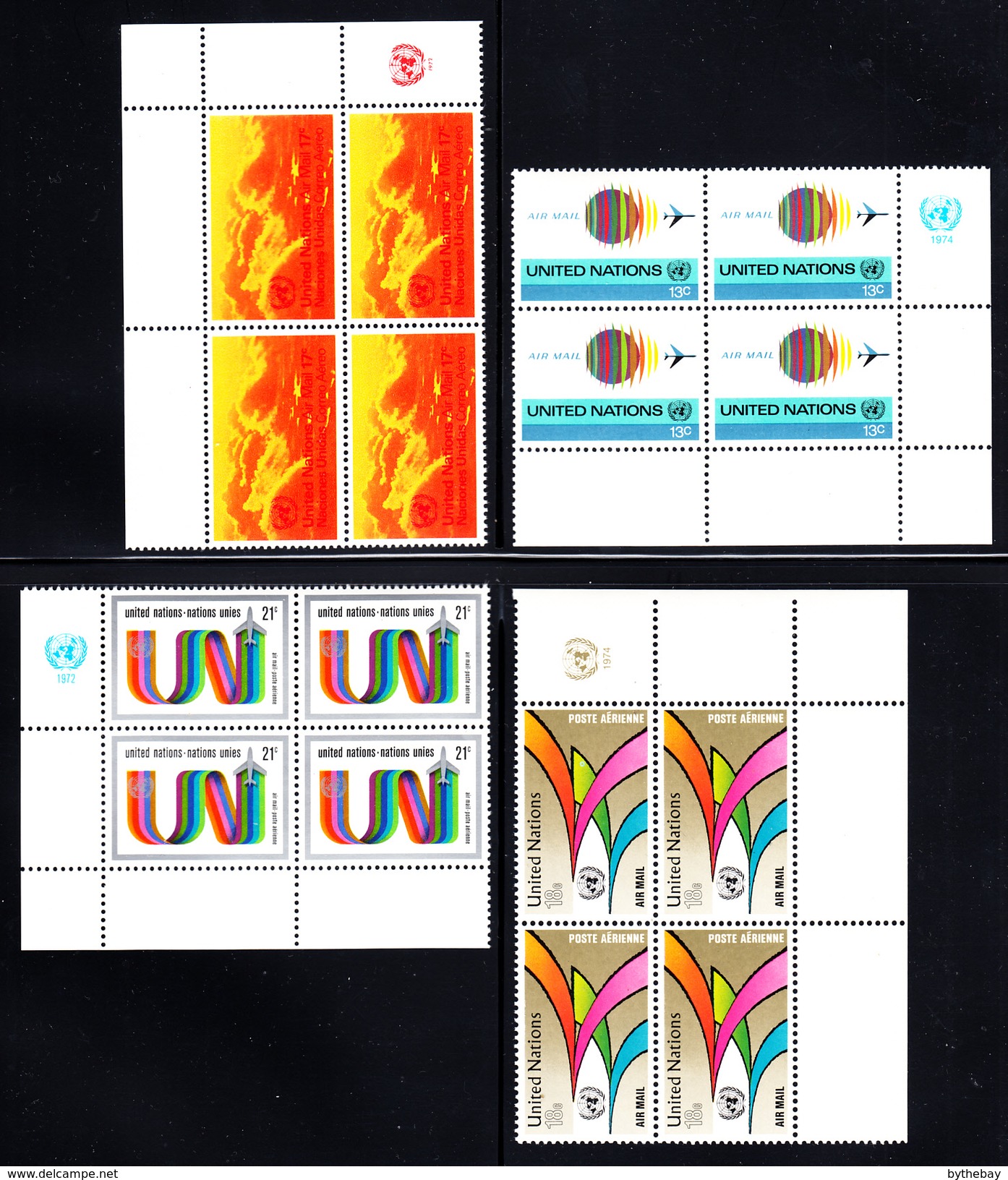 United Nations NY MNH 1957-1977 Collection Of 15 Different Airmails In Corner Blocks Of 4 - Poste Aérienne