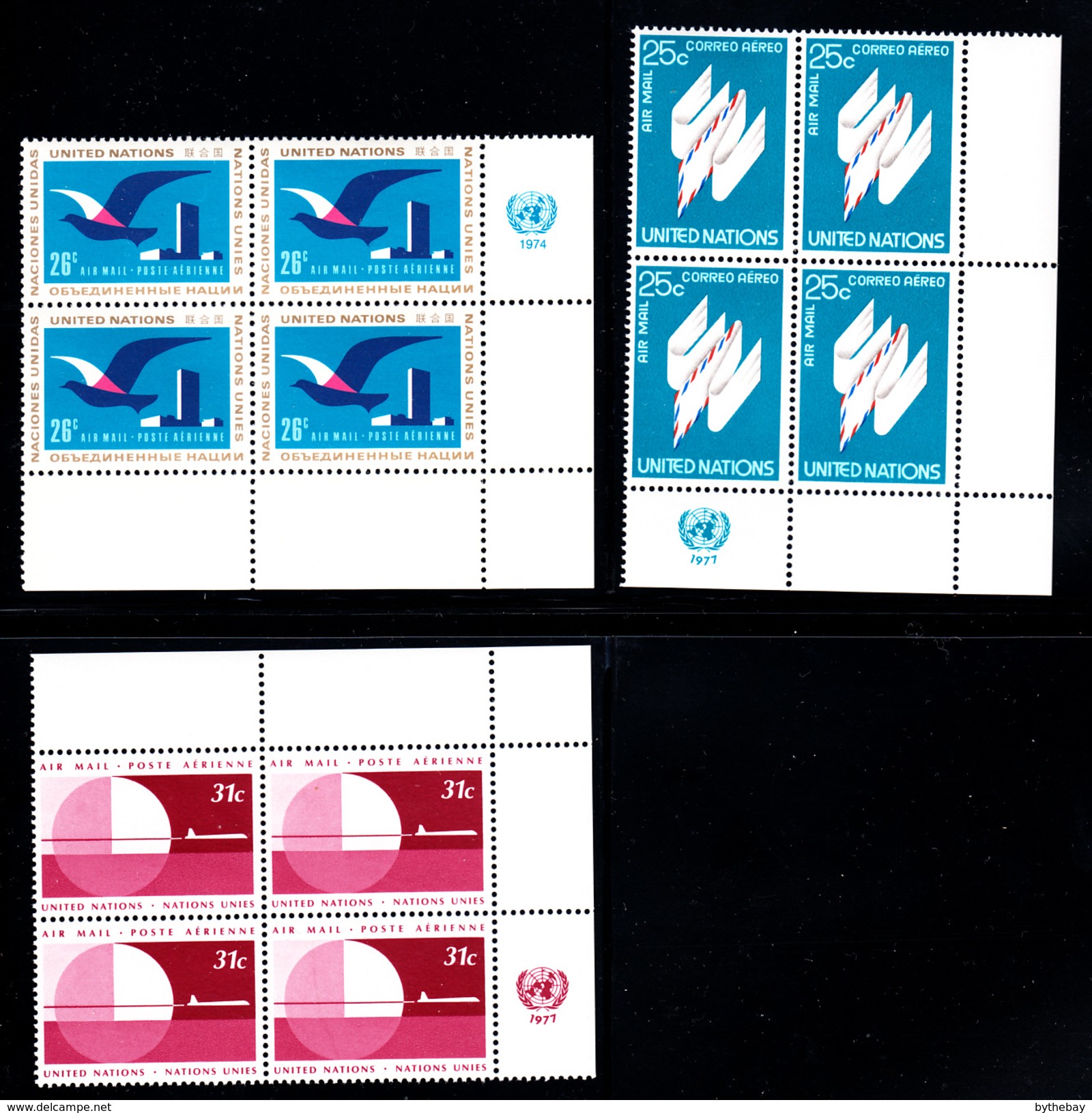 United Nations NY MNH 1957-1977 Collection Of 15 Different Airmails In Corner Blocks Of 4 - Poste Aérienne