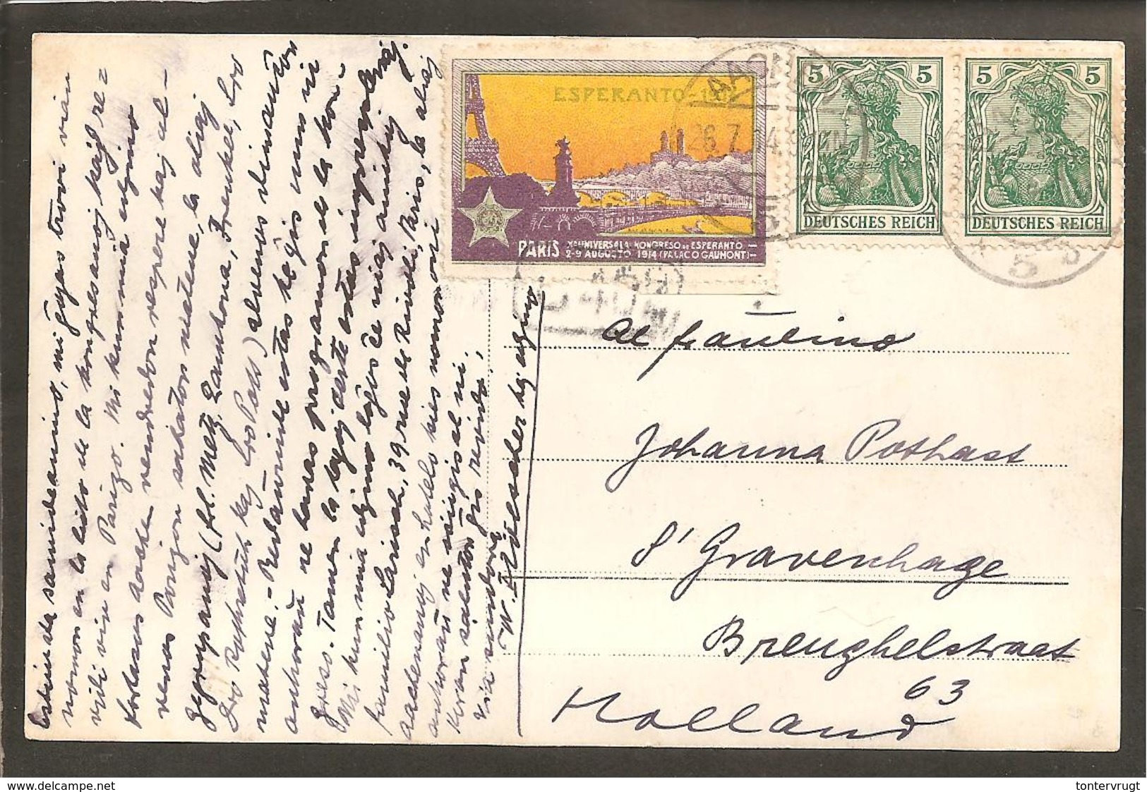 Aachen 26.7.1914.Werbe Vignette PARIS ESPERANTO 2-9 Aug. Familie Photo Karte - Lettres & Documents