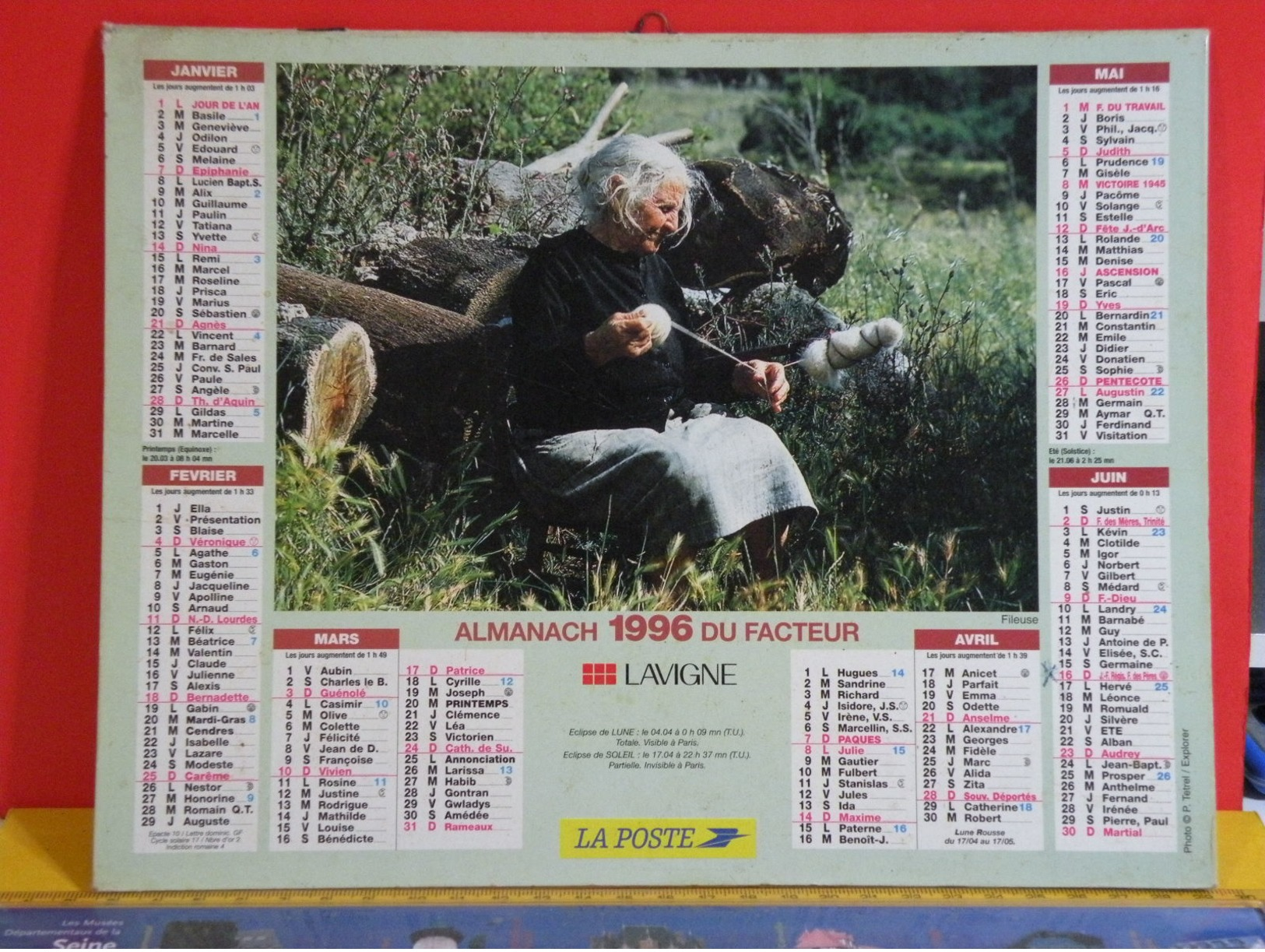 Calendrier > La Grand Mère Fileuse - Le Grand Père Pêcheur - Almanach Des P.T.T. 1996 Vendu En état - Grand Format : 1991-00