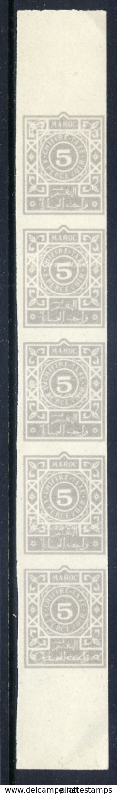 MAROC TAXE N°28 ESSAIS DE COULEUR EN GRIS BANDE DE 5 - Timbres-taxe