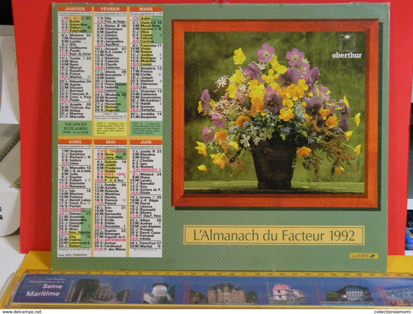 Calendrier > Les Bouquets De Fleurs - Almanach Des P.T.T. 1992 - Vendu En état - Grand Format : 1991-00