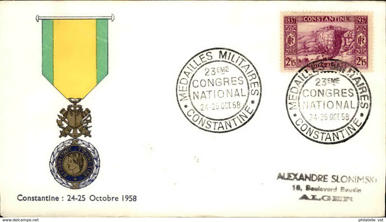 ALGERIE - Premier Jour Médailles Militaires 1958 - P21239 - FDC