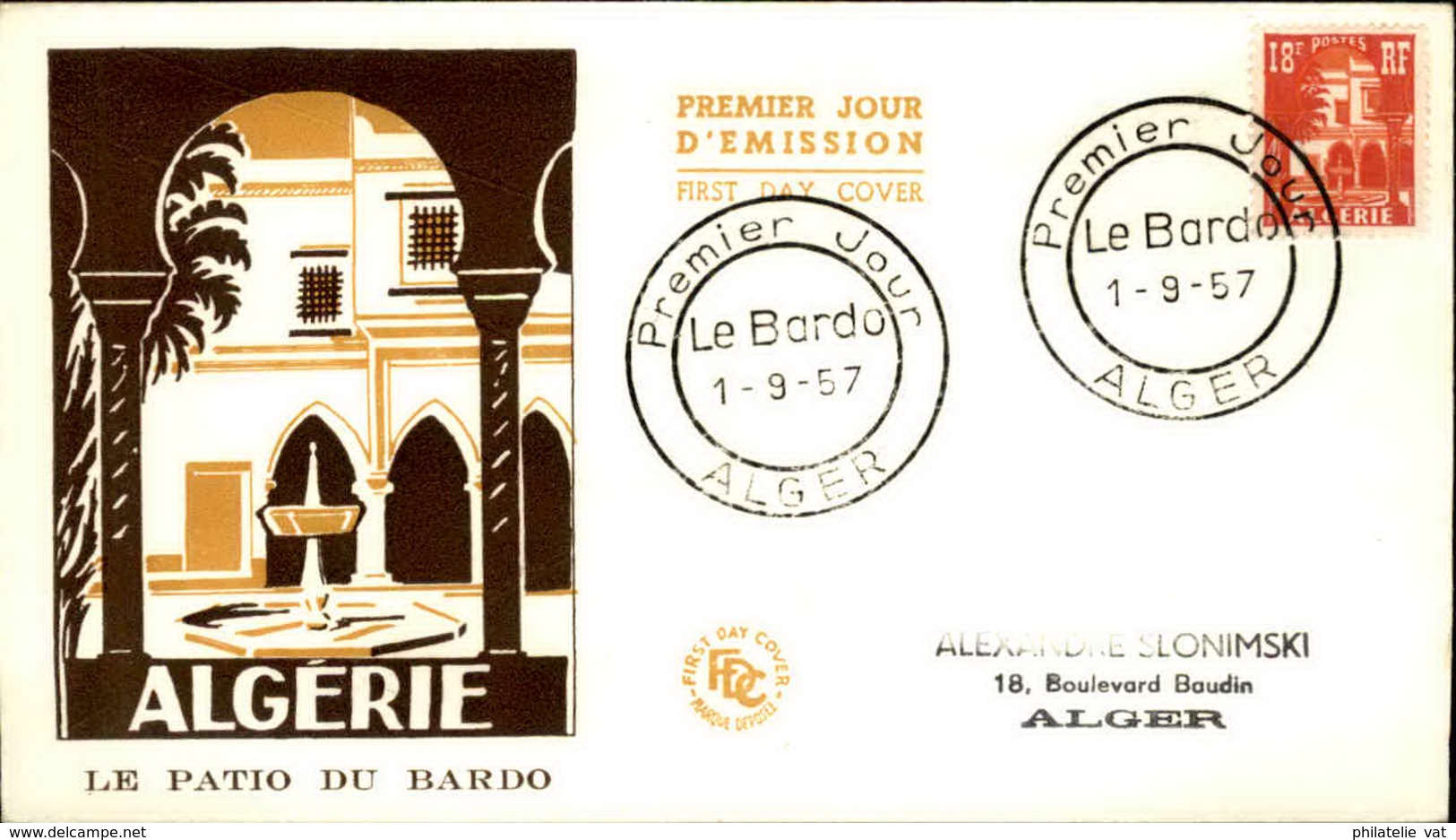 ALGERIE - Premier Jour Le Patio Du Bardo 1957 - P21243 - FDC