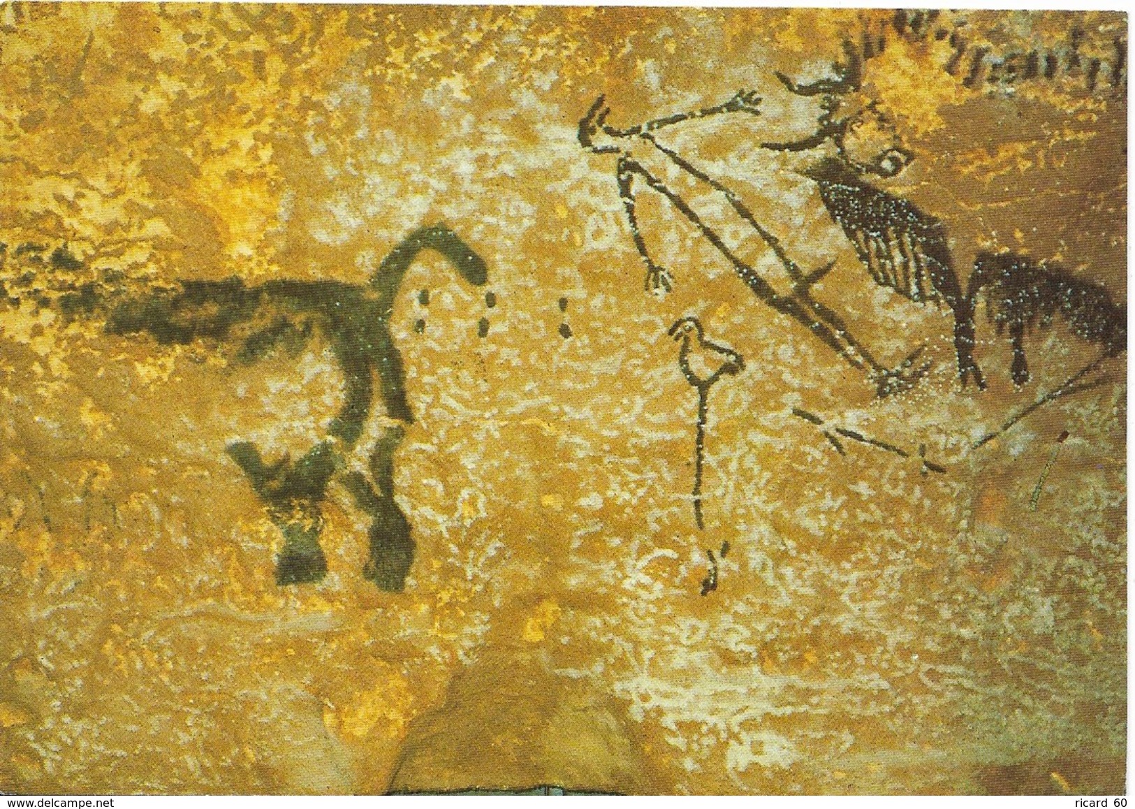 Cp Préhistoire, Grotte De Lascaux, Montignac, Puits Du Sorcier, Bison éventré, Homme étendu Et Rhinocéros , Art Pariétal - Autres & Non Classés