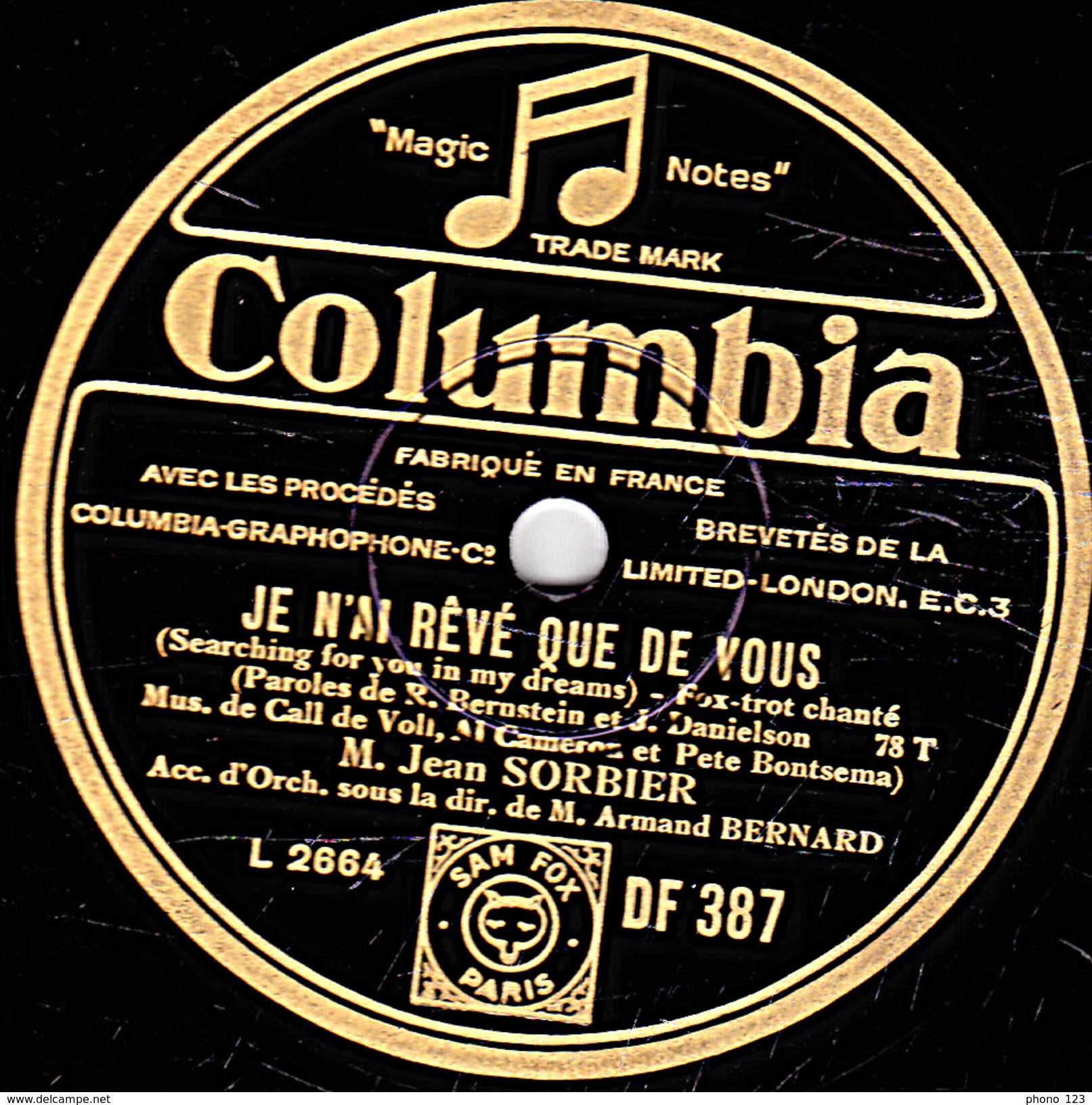 78 T. - 25 Cm - état B -  Jean SORBIER - JE N'AI REVE QUE DE VOUS - LISE - 78 T - Disques Pour Gramophone