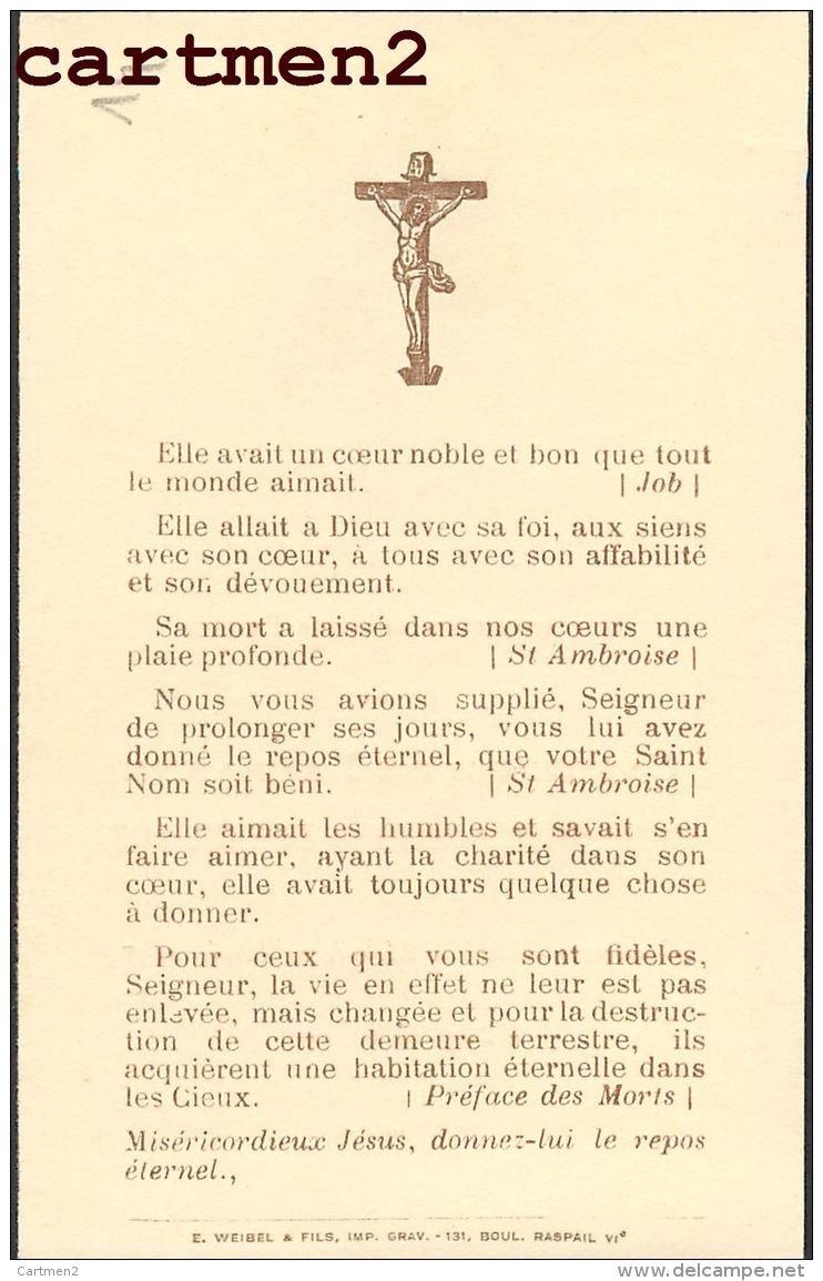 FAIRE-PART DE DECES COMTESSE DE LAUZANNE MARIE DE ROQUEFEUIL-PRADT DECEDEE A RIOM AUVERGNE - Esquela