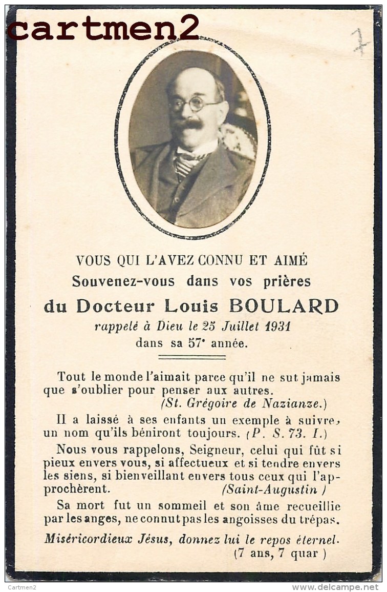 FAIRE-PART DE DECES DOCTEUR LOUIS BOULARD IMAGE PIEUSE BOUASSE-LEBEL - Décès