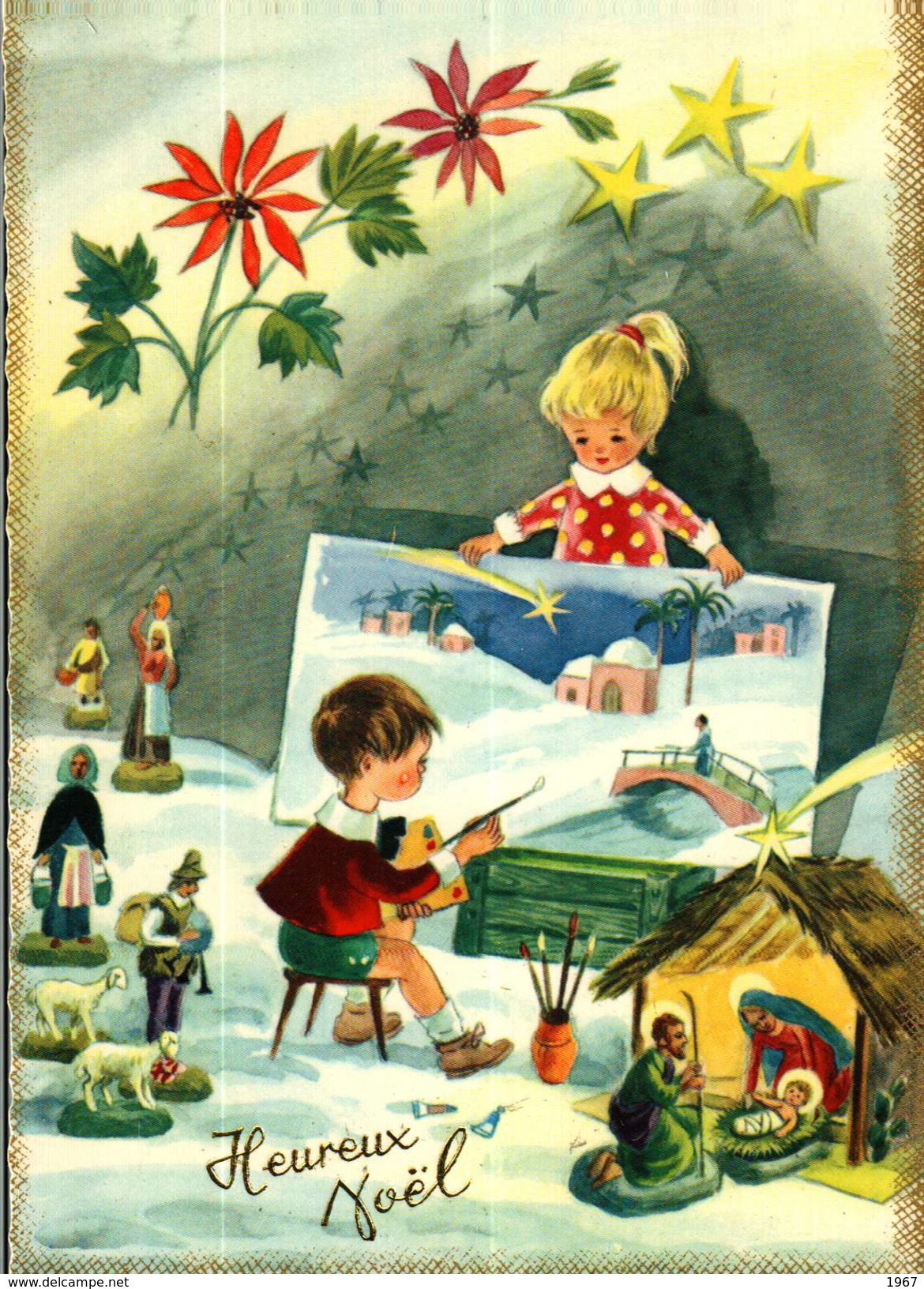 Carte Postale Fantaisie  -   Heureux Noël  -  Enfants, Chevalet Peinture, Santons - Otros & Sin Clasificación