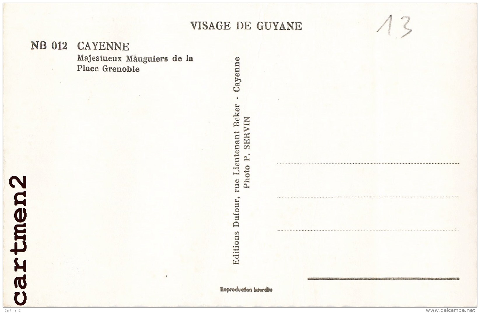 CAYENNE MAJESTUEUX MAUGUIERS DE LA PLACE GRENOBLE GUYANE LEGER PLI - Cayenne