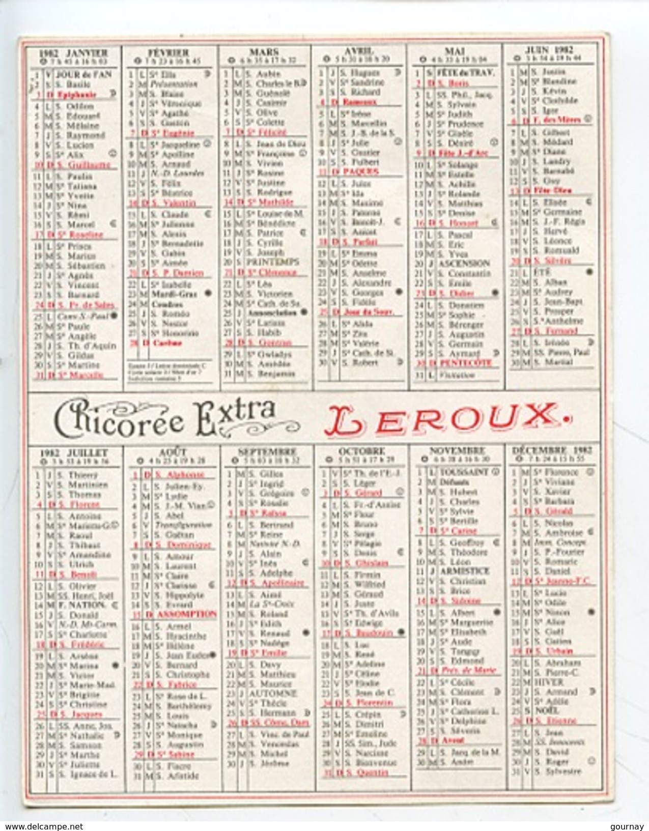 Chicorée Leroux (collection 1892) Carte Calendrier 1982 Chicorée Extra) Fillette - Publicité