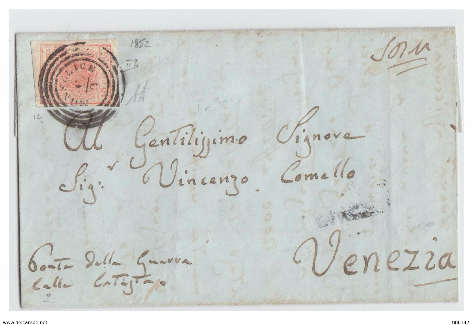 ITALIE--LOMBARDO-VENETIE --  1852 -- LETTRE DE MONSELICE POUR VENISE  -- - Lombardije-Venetië