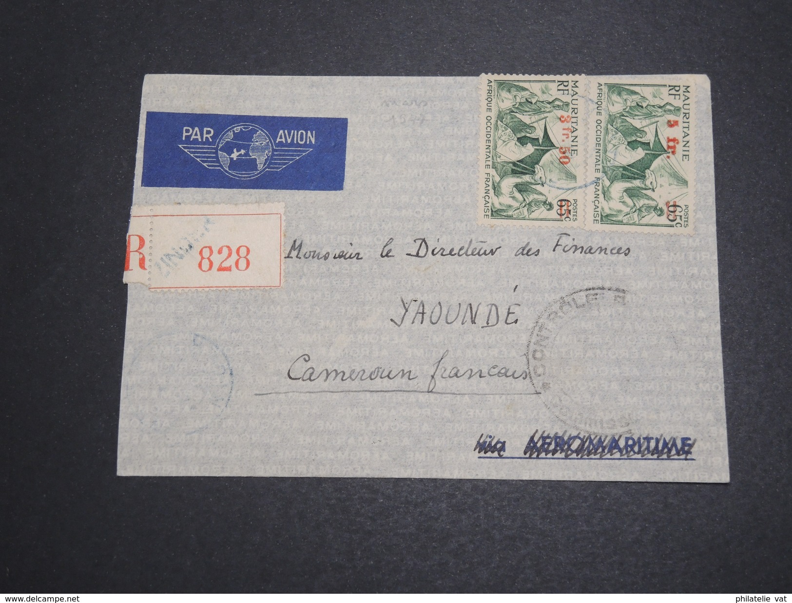 MAURITANIE - Env Recommandée Avec Contrôle Militaire Pour Yaoudé (Cameroun) - Mars 1944 - P21283 - Covers & Documents
