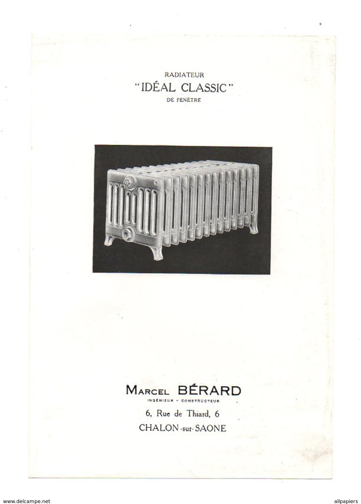 Publicité Radiateur Idéal Classic De Fenêtre Par Marcel Bérard Chalon-sur-Saone - Autres & Non Classés