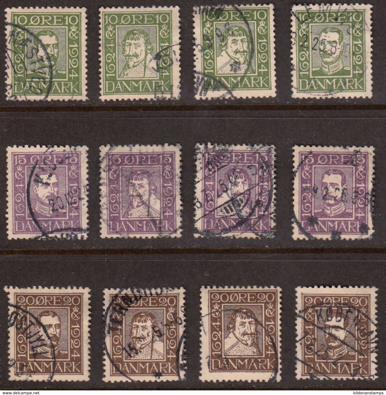 Denmark 1924 300th Anniv. Danish Postal Union Full Set, Cancelled, Sc# 164-175 - Usado