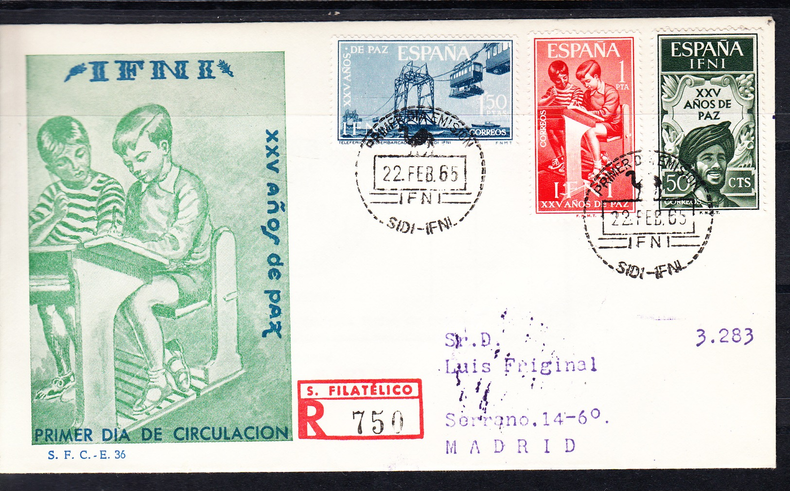 IFNI 1965 FDC  SOBRE 1er DIA. XXV AÑOS DE PAZ   EDIFIL Nº 209/211   CN1164 - Crète