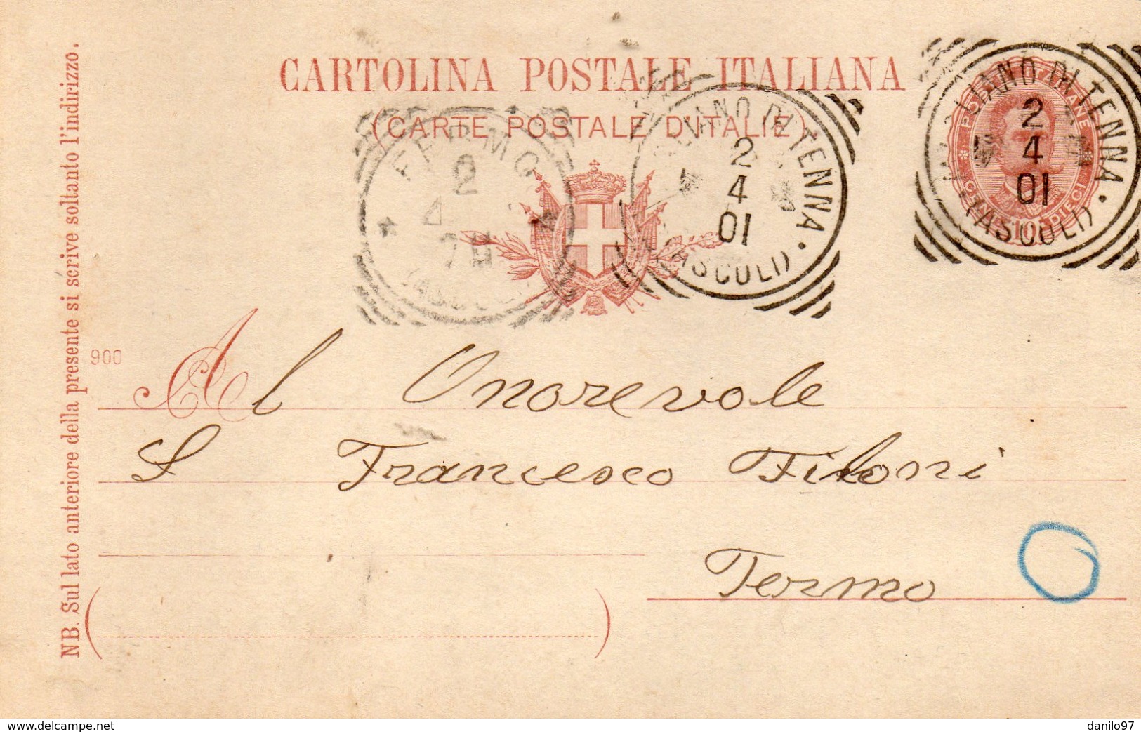 1901 CARTOLINA CON ANNULLO MAGLIANO DI TENNA ASCOLI - Interi Postali