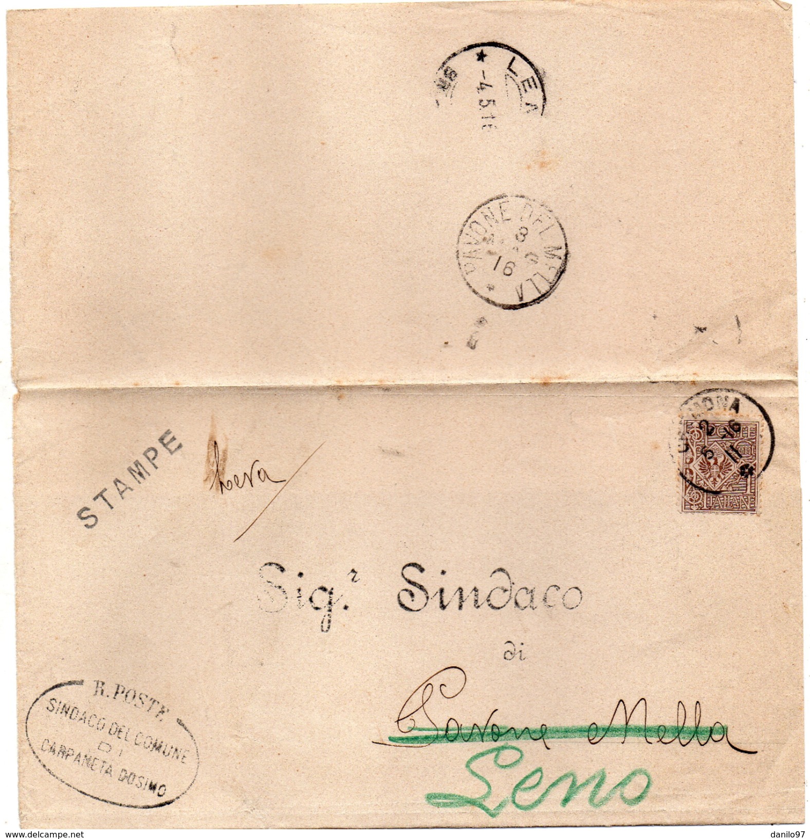 1911 LETTERA CON ANNULLO CREMONA + PAVONE DEL MELLA BRESCIA - Storia Postale