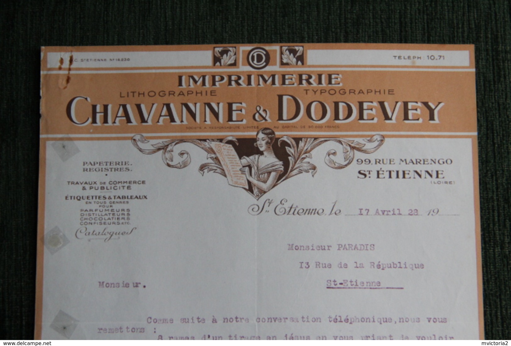 Lettre Ancienne - ST ETIENNE - Imprimerie Lithographie, CHAVANNE Et DODEVEY. - 1900 – 1949