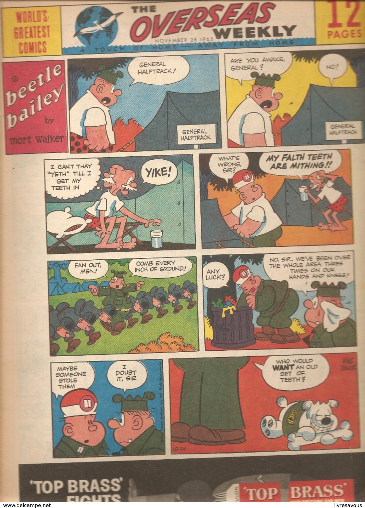 WORLD'S GREATEST COMICS THE OVERSEAS WEEKLY Du 28/11/1965 Beetle Bailey By Mort Walker - Autres & Non Classés