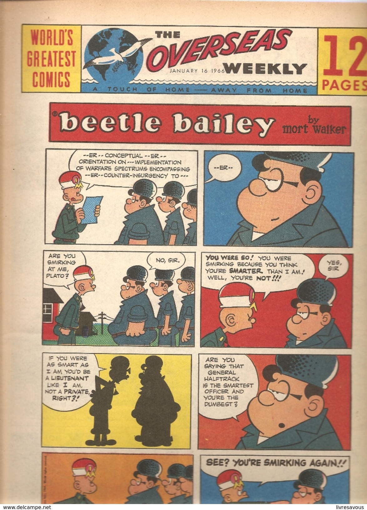 WORLD'S GREATEST COMICS THE OVERSEAS WEEKLY Du 16/01/1966 Beetle Bailey By Mort Walker - Autres & Non Classés