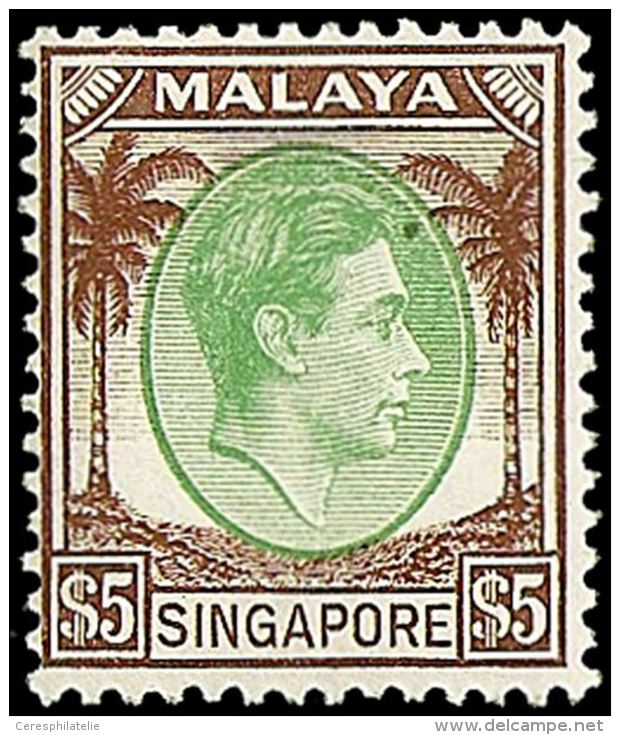 SINGAPOUR 20A : 5$. Brun Et Vert, Dentel&eacute; 14, TB - Autres & Non Classés