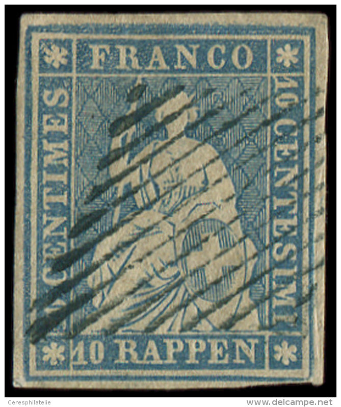 SUISSE 27b : 10r. Bleu, Papier Moyen, Fil Vert, Obl., TTB - Other & Unclassified