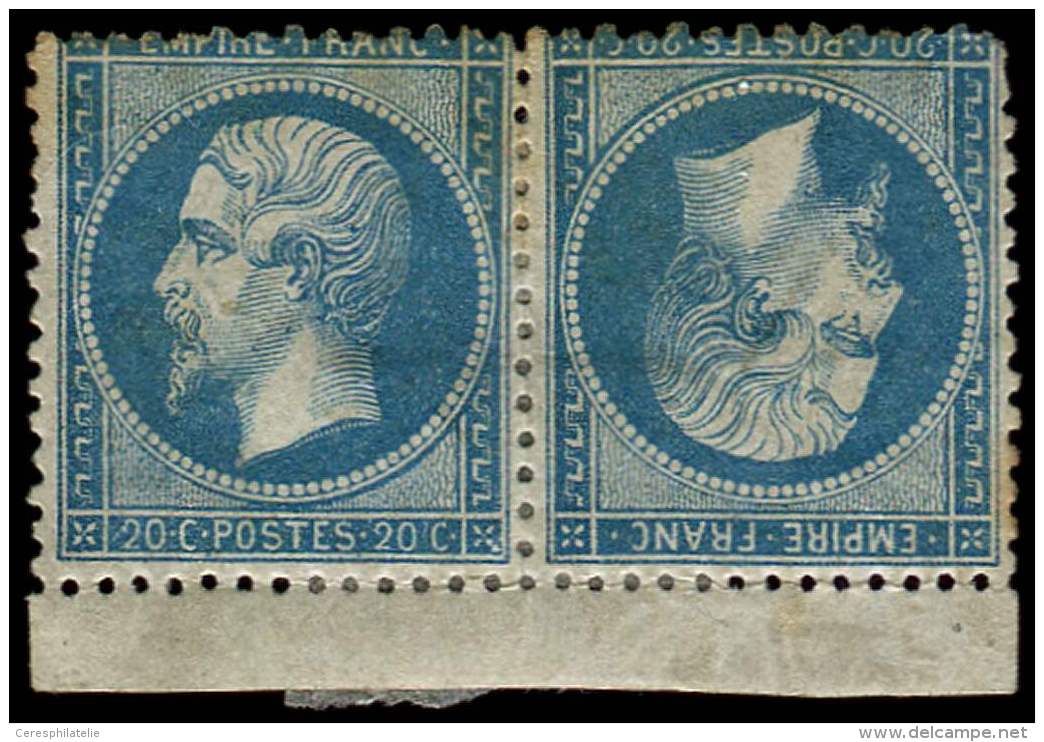 T22b 20c. Bleu, PAIRE TETE BECHE Bdf, Un Angle Arrondi, Sinon TB - Altri & Non Classificati