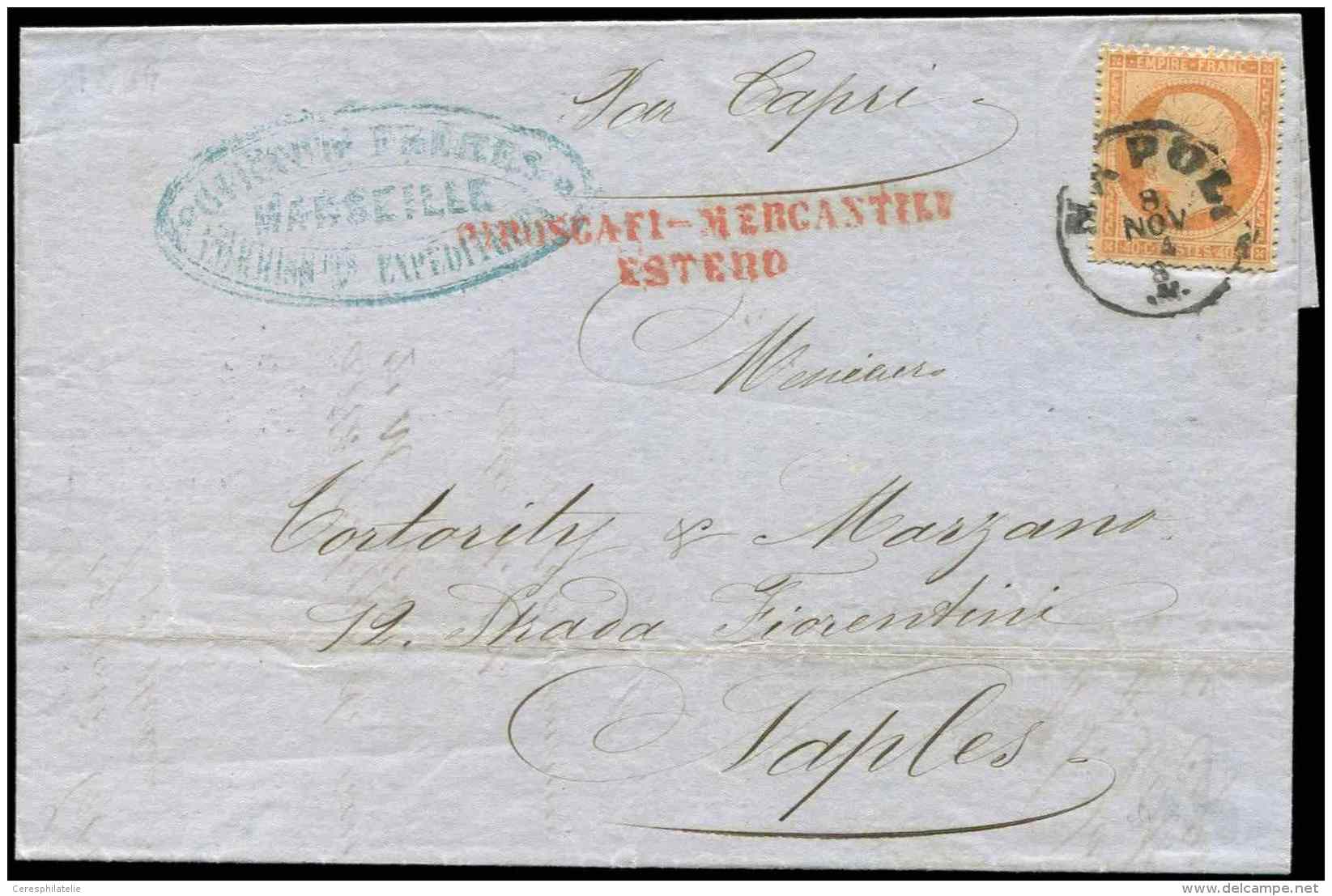 23   40c. Orange Obl. Petit C&agrave;d NAPOLI 8/11/64 S. LAC De Marseille, Griffe Rouge PIROSCAFI-MERCANTILE/ESTERO, TTB - Altri & Non Classificati