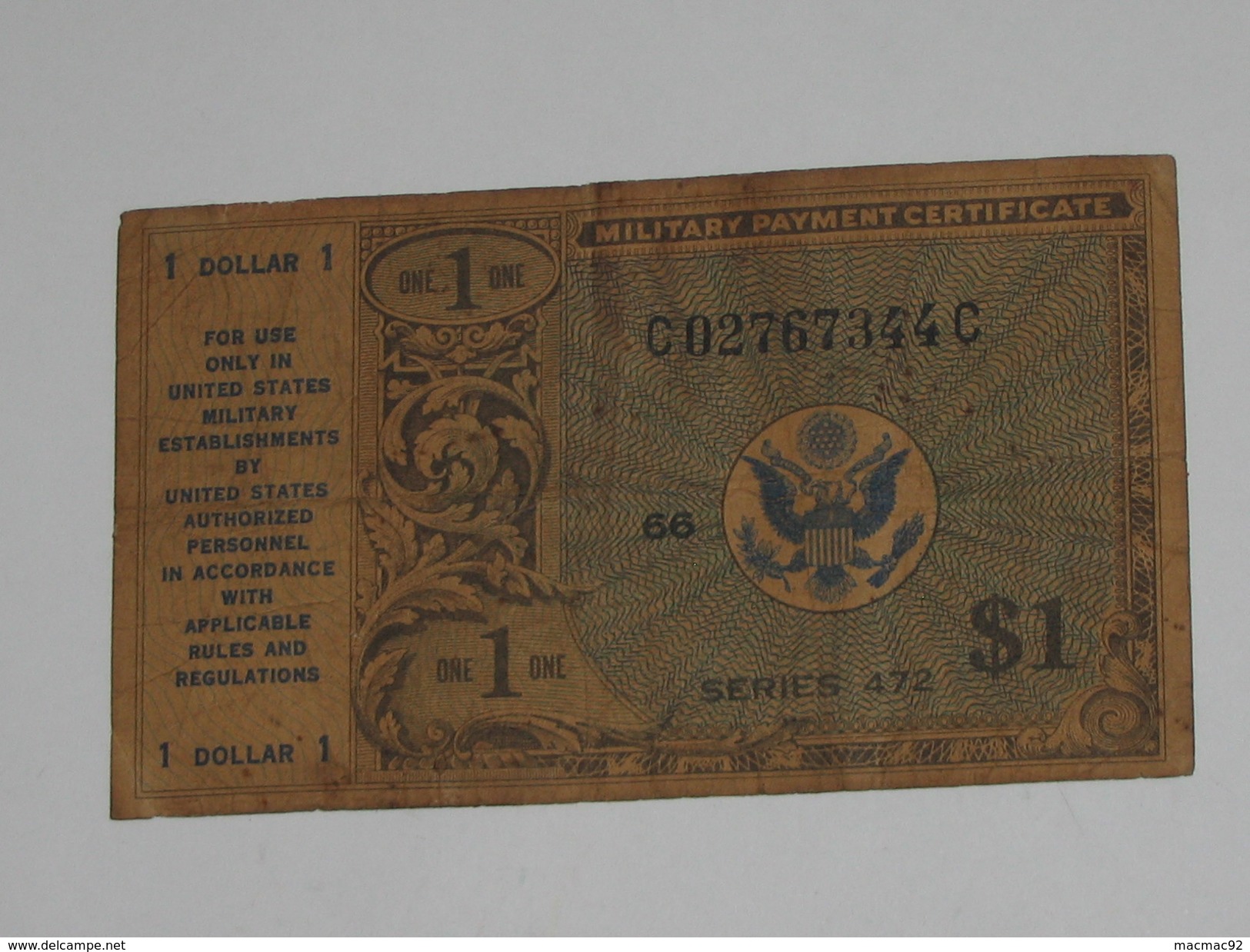 1 One Dollar  - Série 472 Military Payment Certificate 1970   ***** EN ACHAT IMMEDIAT ***** - 1948-1951 - Series 472