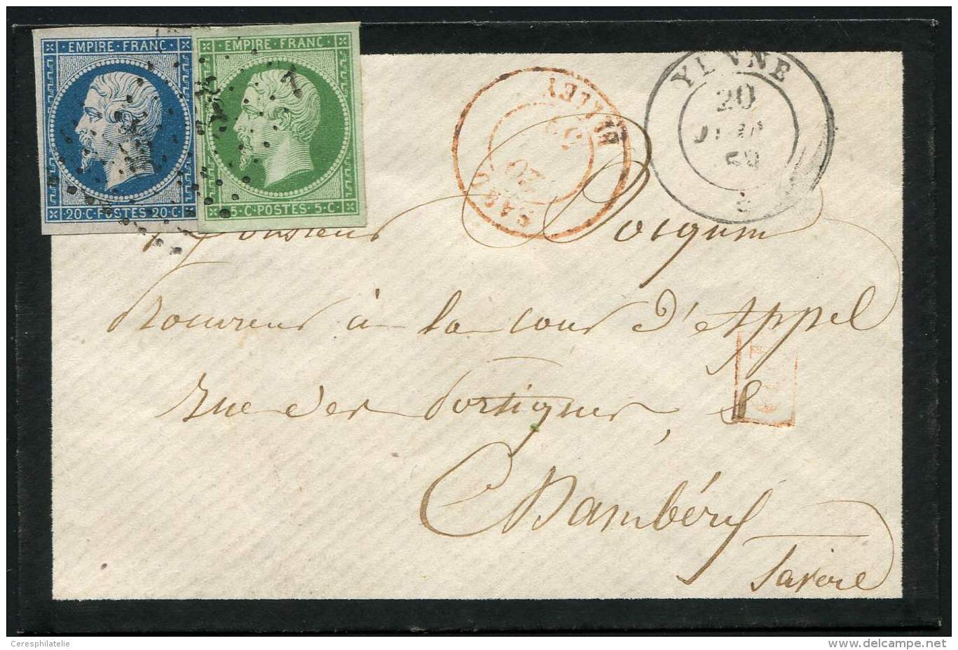 12 Et 14A, 5c. Vert Et 20c. Bleu, Obl. PC 358 S. Env., C&agrave;d ROUGE SARD. BELLEY 20/6/59, C&agrave;d Sarde YENNE 20/ - Other & Unclassified