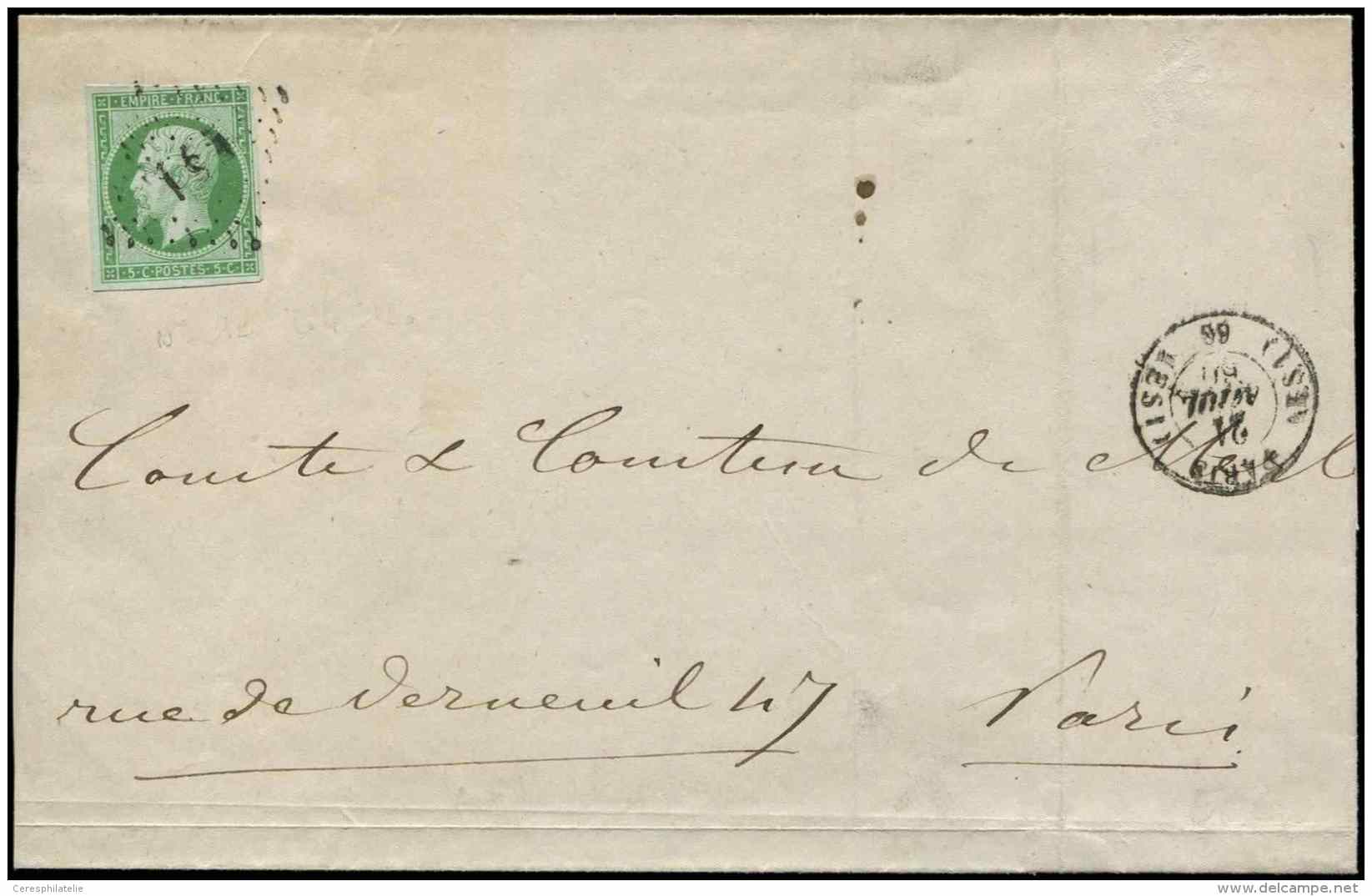 12    5c. Vert, Obl. Los. ES1 S. Grde Partie De LSC, C&agrave;d (ES1) PARIS (ES1) 1860, TB - Altri & Non Classificati