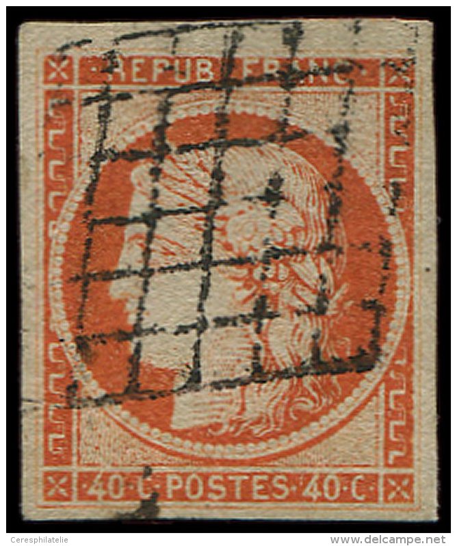 5a   40c. Orange Vif, Tr&egrave;s Belles Marges, Obl. GRILLE, TTB. J - Other & Unclassified