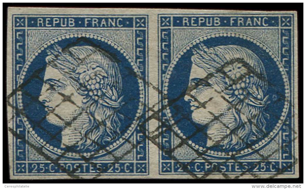 4a   25c. Bleu Fonc&eacute;, PAIRE Obl. GRILLE, TB - Other & Unclassified