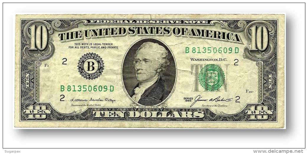 U. S. A. - 10 DOLLARS - 1985 - Pick 476 - ( B ) - BANK OF NEW YORK - Alexander Hamilton / Treasury Building - Billetes De La Reserva Federal (1928-...)