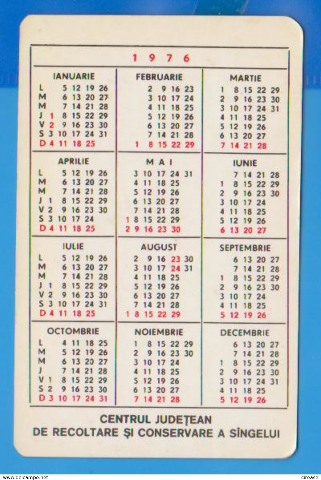 POCKET CALENDAR 1976 RED CROSS CROIX ROUGE MAPS MAP COLLECTE DE SANG CENTRE ROMANIA - Grand Format : 1971-80