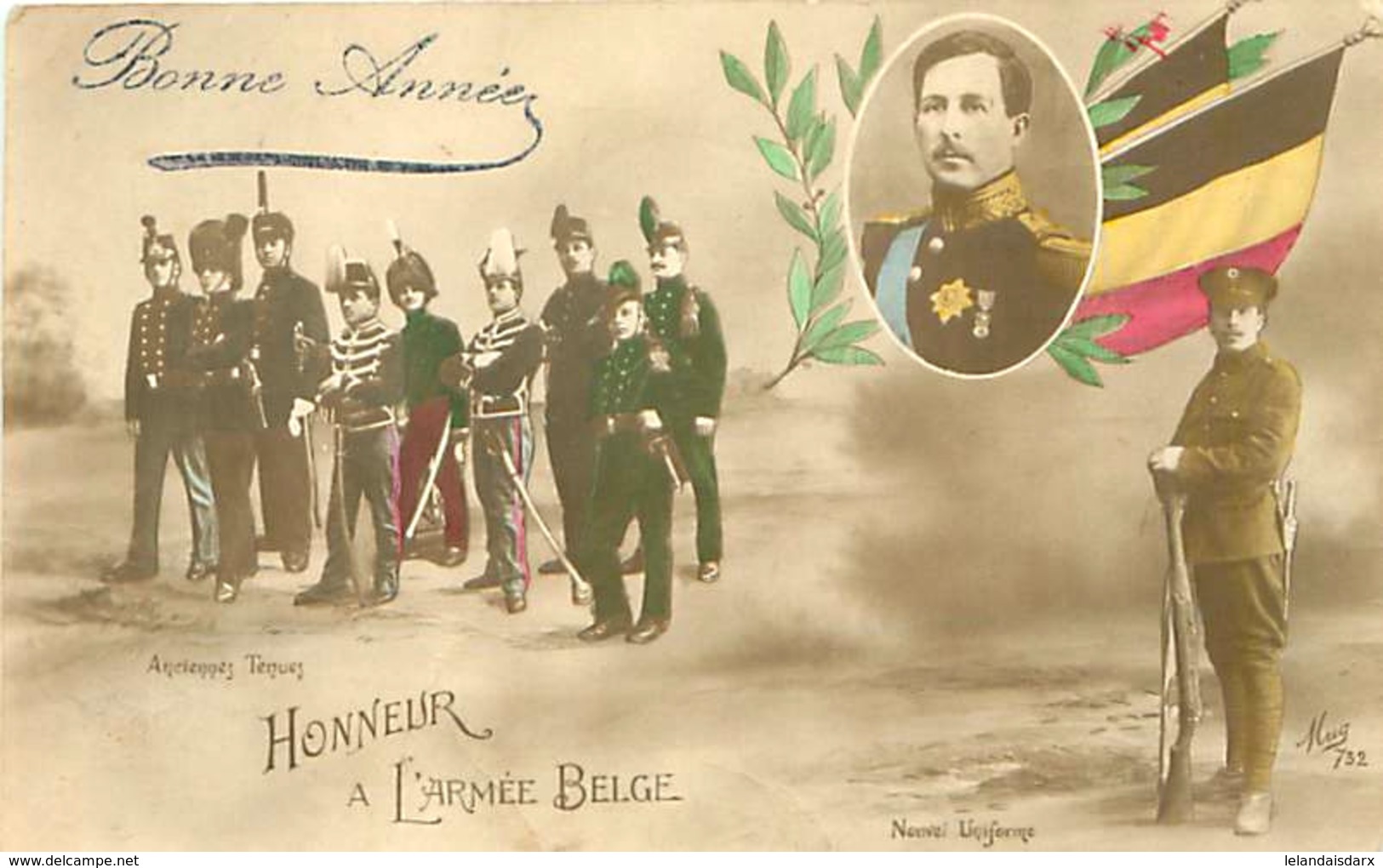 CPA    Bonne Année  Honneur à L'armée Belge  Militaire Decoration Drapeau    (animée)    3450 - New Year