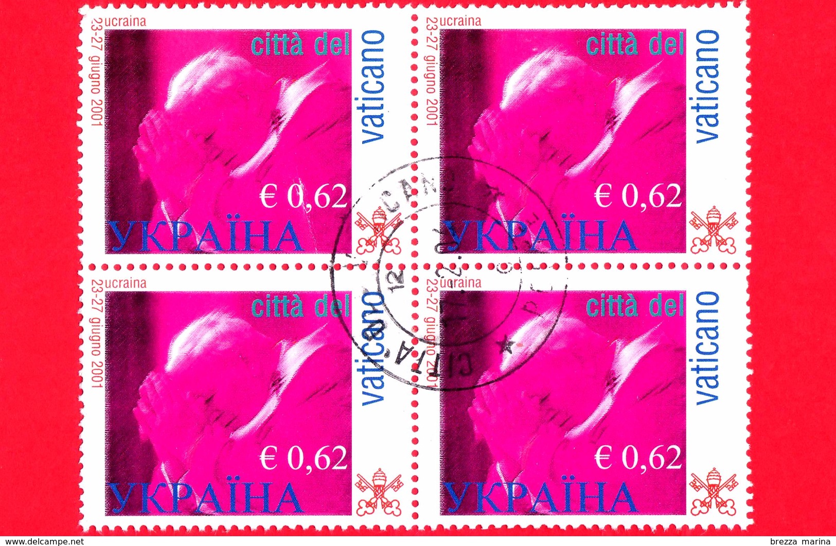 VATICANO - Usato - 2002 - Viaggi Di Giovanni Paolo II Nel 2001 - 0,62 &euro; &bull; Ucraina - Quartina - Oblitérés